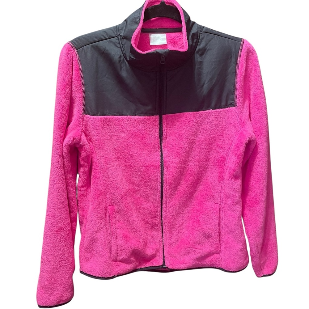 Women's Pink and Black Fleece Jacket‎